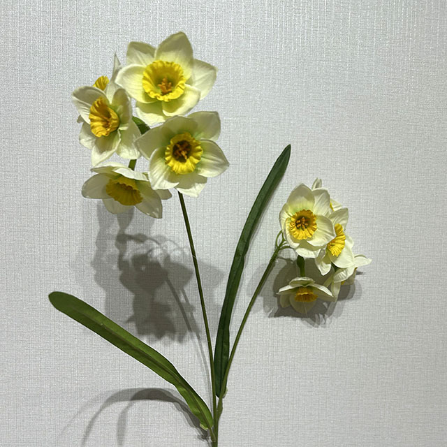 Artificial Long Stem Cream White Daffodil, Multi-Bloom with Bright Yellow Ruffled Center