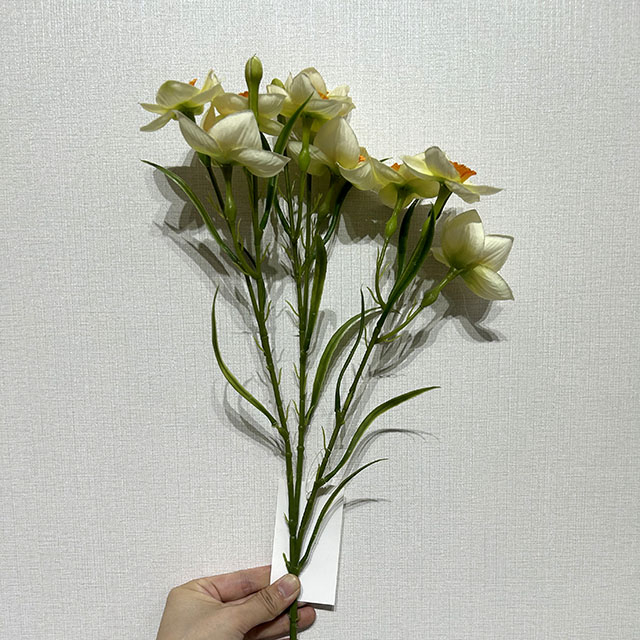 Artificial Long Stem Cream White Daffodil, Multi-Bloom with Orange-Ruffled Center