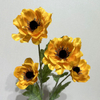 Artificial Yellow Anemone Stem, 4-Bloom with Foliage