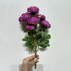 Artificial Two-Tone Purple & Green Ranunculus, Multi-Bloom Bush with Green Foliage