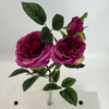 3-Head Single Stem Artificial Garden Rose, Deep Magenta Purple
