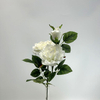 3-Head Single Stem Artificial Garden Rose, Pure Cream White.