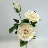 3-Head Single Stem Artificial Garden Rose, Cream White with Blush Pink Edges