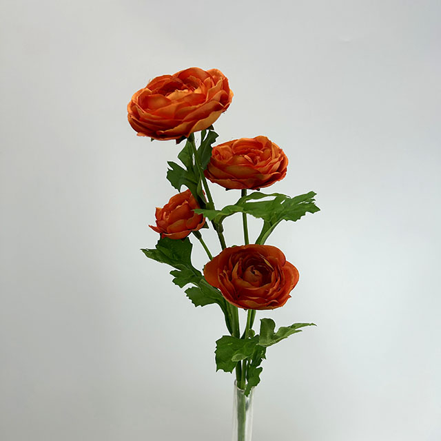 3-Head Single Stem Artificial Ranunculus, Burnt Orange