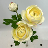 3-Head Single Stem Artificial Ranunculus, Cream Yellow with Pink Edges