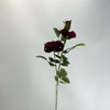 3-Head Single Stem Artificial Garden Rose,Deep Burgundy Red