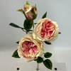 3-Head Single Stem Artificial Garden Rose, Blush Pink with Cream Base